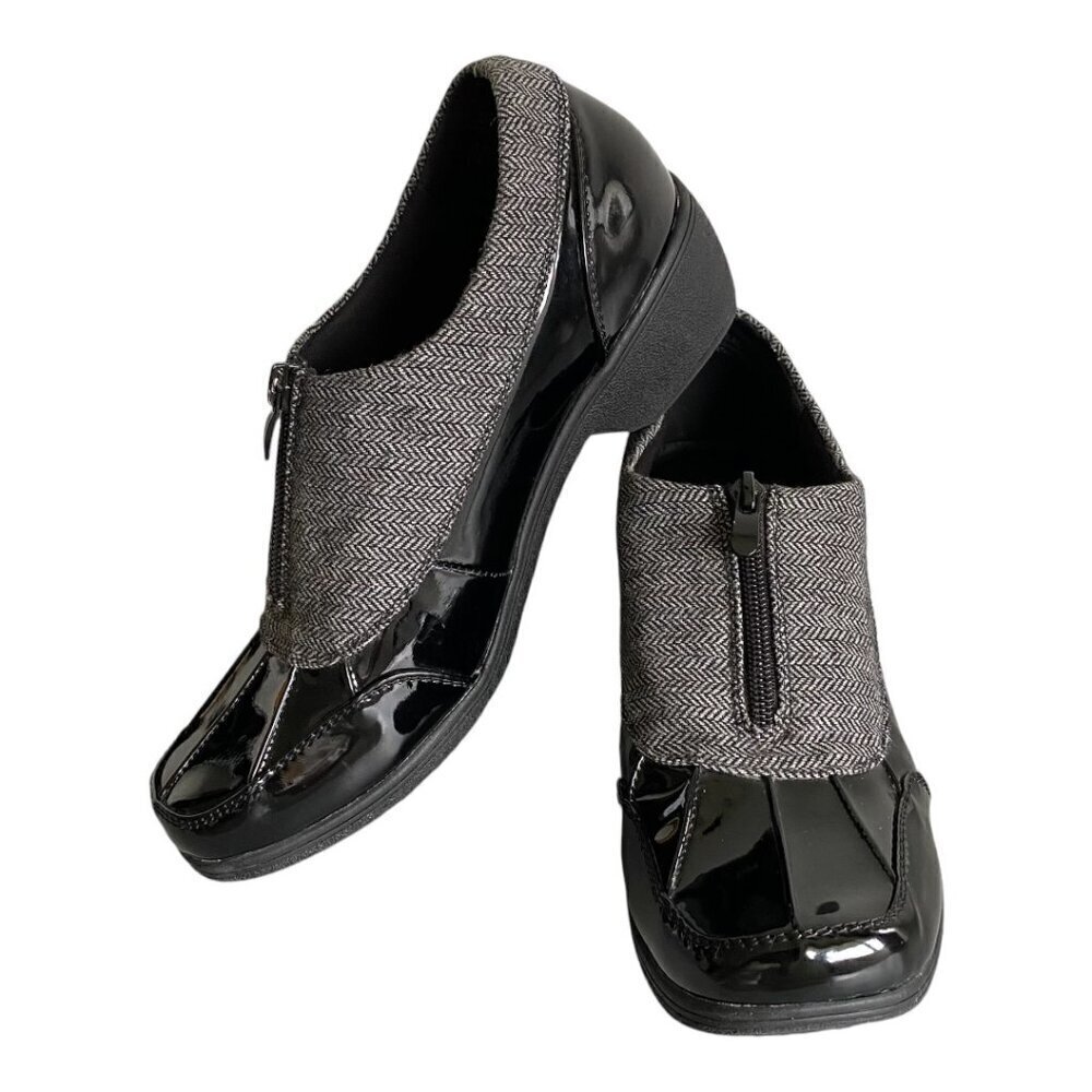 Wanderlust Black Patent Herringbone Slip On Booties 10W​​​​​​​​​